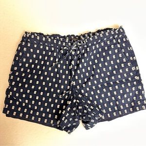 Loft Navy And white patterned linen shorts